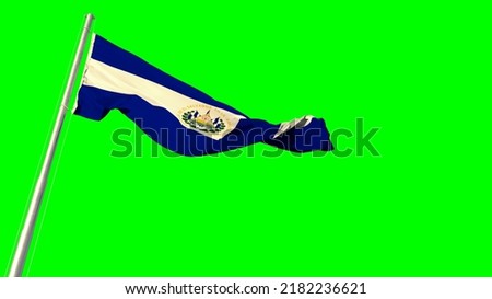 Waving glorious flag of El Salvador on chroma key screen, isolated - object 3D rendering