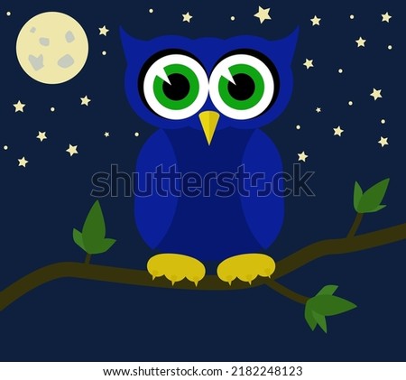 Night blue owl, stock vector illustration