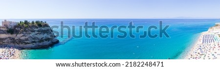 Widescreen panoramic view of Tropea beach, Calabria, Italy