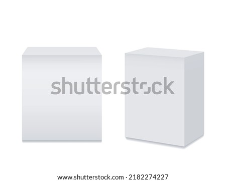 White reception Mockup, information stands, exhibition booths. Mobile counters for helping service desk, retail trade, promotion, advertising, pos, poi. Vector realistic. Two Blank templates. EPS10. Royalty-Free Stock Photo #2182274227