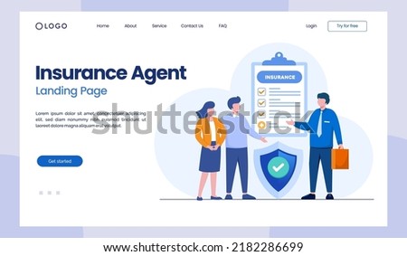 insurance agent, protection, healthcare, client, protection, flat illustration vector landing page  Royalty-Free Stock Photo #2182286699