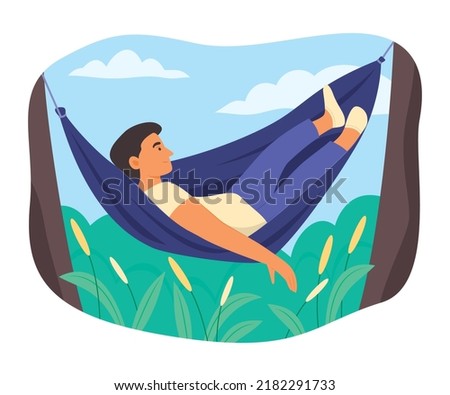 Man Lying Down to Relax in Hammock and Enjoy Outdoor Living.