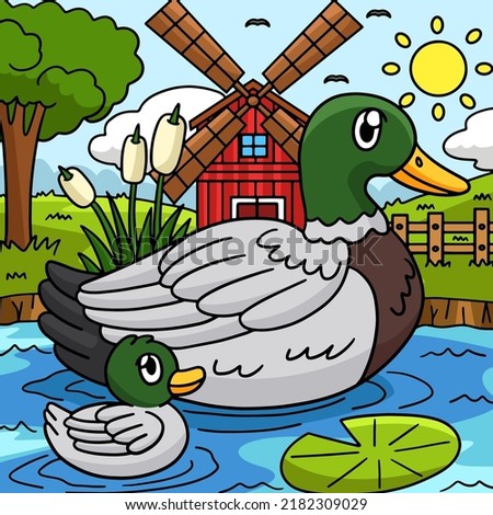 Duck Animal Colored Cartoon Illustration