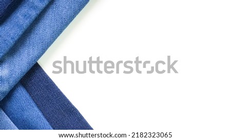 Denim fabric on white background presentation template with copy space