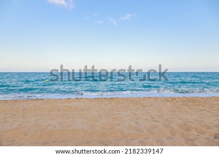 Beach without people. Sky, sea horizon and sand picture. Sunny day.