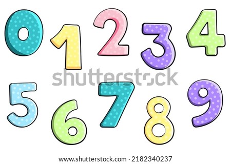 Colorful cartoon set of numbers for kids, for greeting cards.Vector illustration