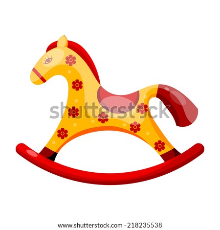 Toy rocking horse decorated with flowers isolated on a white background. Vector illustration. 