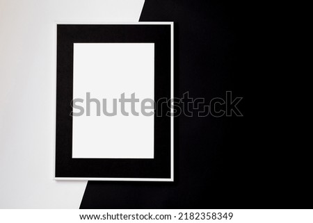 White picture frame with decorations. Mock up for your photo or text. Place your work, print art, white background, pastel color book. Photo realistic 3d illustration. Black and white background