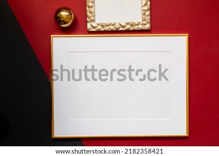 White picture frame with decorations. Mock up for your photo or text. Place your work, print art, white background, pastel color book. Photo realistic 3d illustration