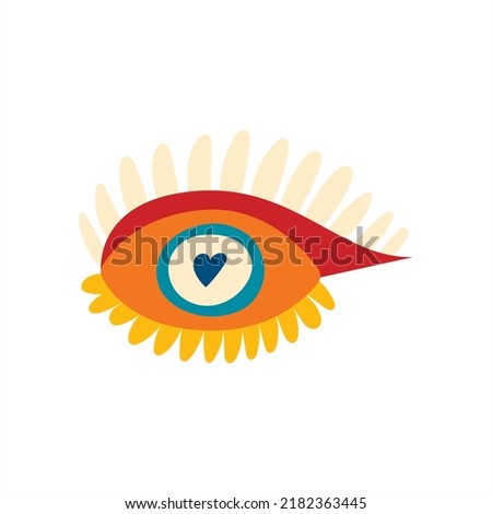 Groovy hippie eyes, vintage vector illustration. Funk and groove isolated elements on a white background. Plants of the 60-70s, naive children's style, doodle style
