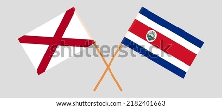 Crossed flags of The State of Alabama and Costa Rica. Official colors. Correct proportion. Vector illustration
