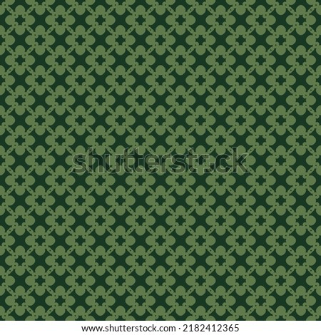 Vector seamless pattern. Abstract green geometric floral ornament. Elegant background with grid, lattice, flower silhouettes, chains. Retro vintage style. Ornamental texture. Repeat decorative design Royalty-Free Stock Photo #2182412365