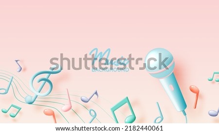 Microphone and Music notes for sing a song, melody or tune 3d realistic vector icon for musical apps and websites background vector illustration