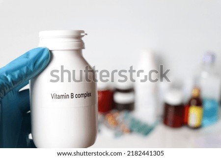 Vitamin B complex in bottle ,medicines are used to treat sick people.