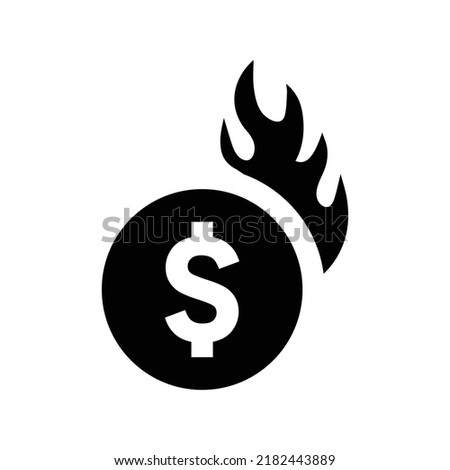 Fire, danger, dollar icon. Black vector graphics.