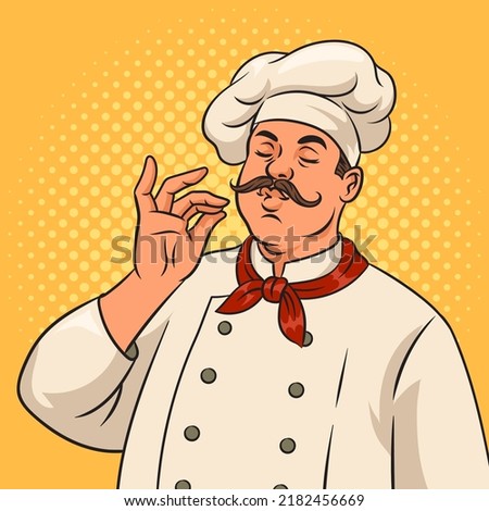 bellissimo gesture chef cook pop art retro vector illustration. Comic book style imitation.