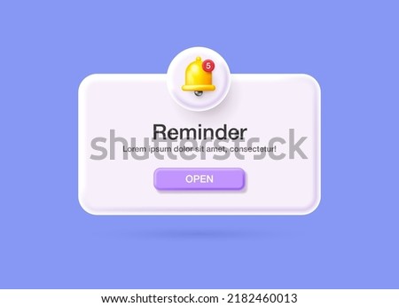 Notifications page. Reminder 3D Illustration,  Business planning, events, reminder and timetable. 3d vector Illustration Royalty-Free Stock Photo #2182460013