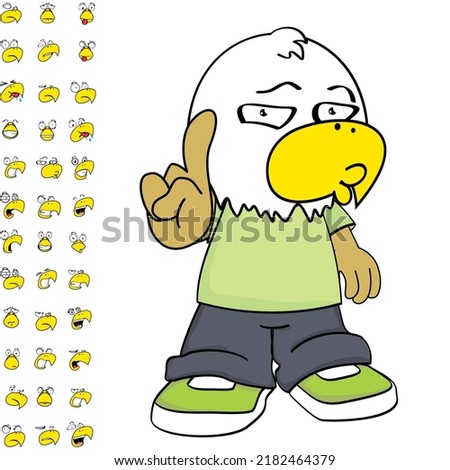 funny eagle young kid character cartoon expressions set pack in vector format