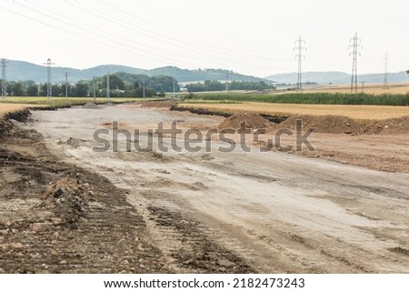 Construction of a new road in the Czech Republic near the village of "Cebin". Road construction site. Earthwork. Construction works.