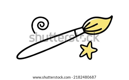 The brush of the artist clipart doodle. Vector illustration in line 