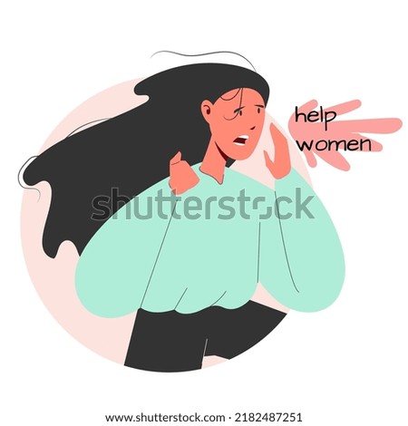 Hand drawn illustration of protest for women's rights. Girl screams for help to women