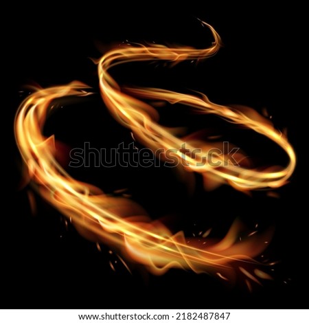 Golden spiral with fiery effect. Realistic flame tongues