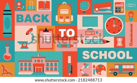 Back to school background clipart with bright colors and geometric shapes - stationery and school illustration icon vector eps 10