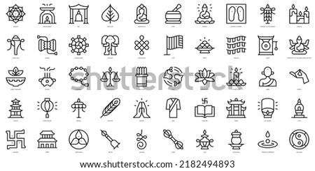Set of thin line buddhism Icons. Vector illustration Royalty-Free Stock Photo #2182494893