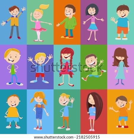 Cartoon illustration of background or pattern or decorative paper design with funny children characters
