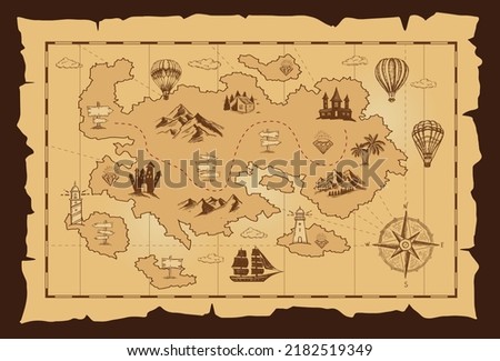 Old pirate map, vector sketch. Hand drawn illustrations, vector. Royalty-Free Stock Photo #2182519349