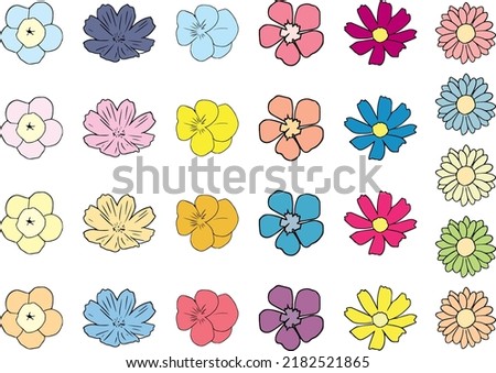 Set of flat icons of flowers isolated on white.