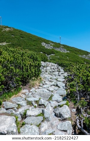 Mountain Tatra trail made of stones in beautiful nature