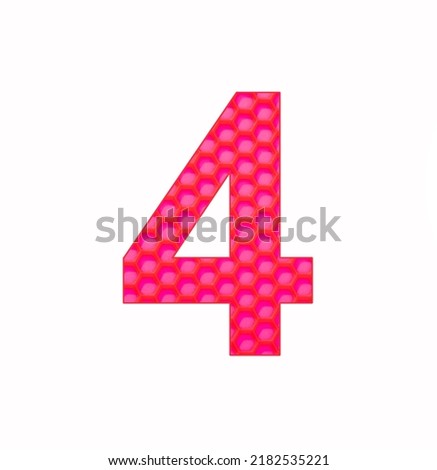 Number 4 - Digit four on the background of red silicone hexagonal
