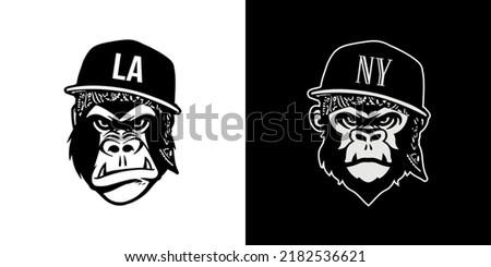 NY and LA Gorillas with Cap, Stickers, nft, Street Gang Free Vector Royalty-Free Stock Photo #2182536621