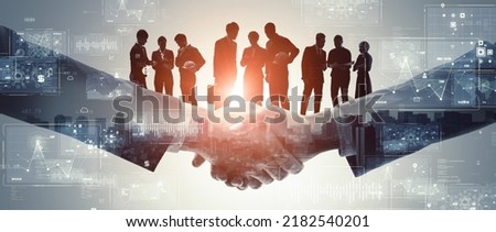 Partnership of business concept. Management strategy. Teamwork. Human resources. Wide image for banners, advertisements.