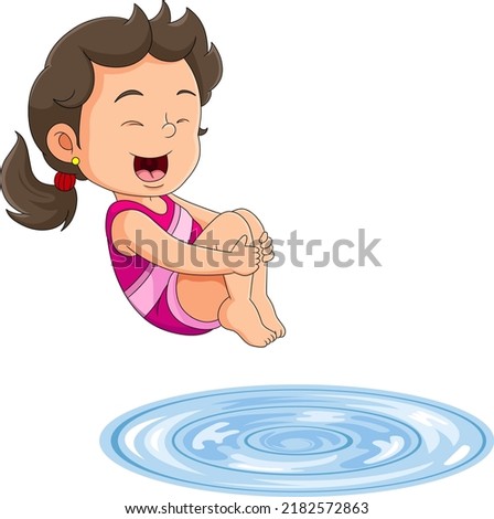 Girl diving into water to swim on vacation day of illustration