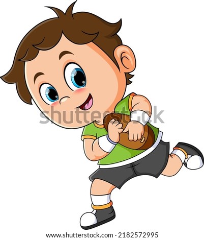 The rugby boy is going to throw a ball in a practice of illustration