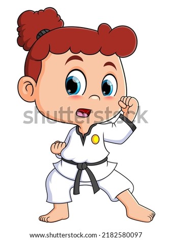 The taekwondo girl is doing the movement for attack the opponent of illustration