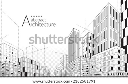 3D illustration Imagination modern urban landscape background,architecture building construction perspective design drawing. Royalty-Free Stock Photo #2182581791