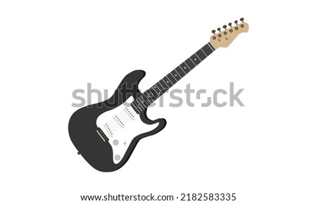 Black electric guitar vector design. Electric guitar clipart flat vector. Rock musical instruments cartoon flat style