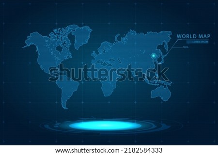 World Map International vector template with Hologram in perspective style and HUD, GUI, UI interface isolated on blue background for design, infographic - Vector illustration eps 10
