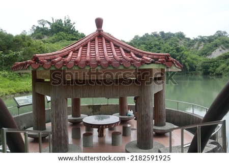 Pavilion in the lake design for travel and outdoor concept