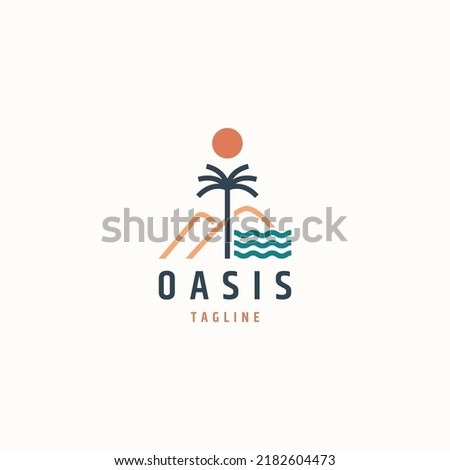 Oasis desert logo icon  design template flat vector illustration Royalty-Free Stock Photo #2182604473