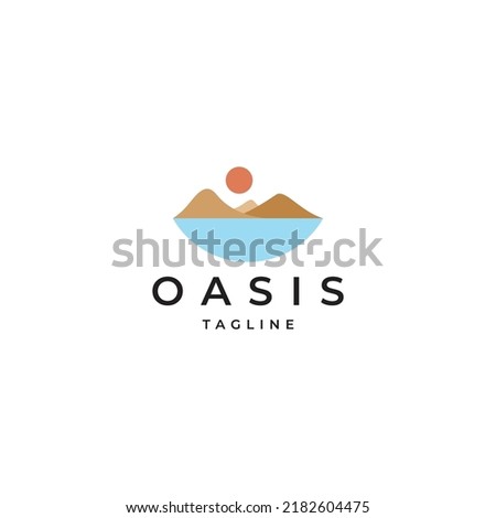 Oasis desert logo icon  design template flat vector illustration Royalty-Free Stock Photo #2182604475