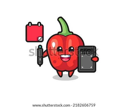 Illustration of red bell pepper mascot as a graphic designer