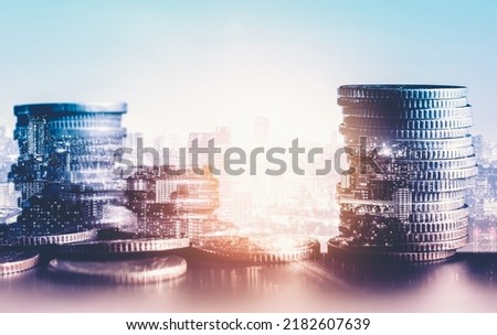Finance and money technology background concept of business prosperity and asset management . Creative graphic show economy and financial growth by investment in valuable asset to gain wealth profit . Royalty-Free Stock Photo #2182607639