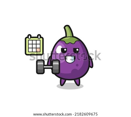eggplant mascot cartoon doing fitness with dumbbell , cute style design for t shirt, sticker, logo element Royalty-Free Stock Photo #2182609675