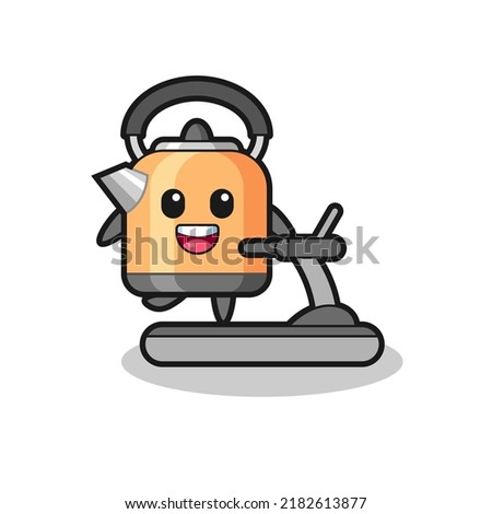 kettle cartoon character walking on the treadmill , cute style design for t shirt, sticker, logo element