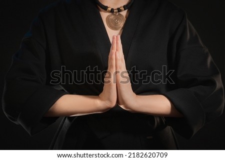 Close-up of woman hands praying symbol. Pray and gratitude gesture.