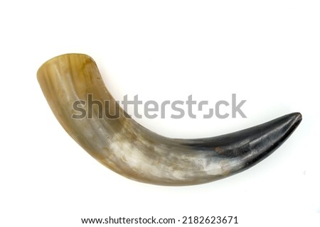 Animal horn for drinking in ancient barbarian peoples. Isolated on white background Royalty-Free Stock Photo #2182623671